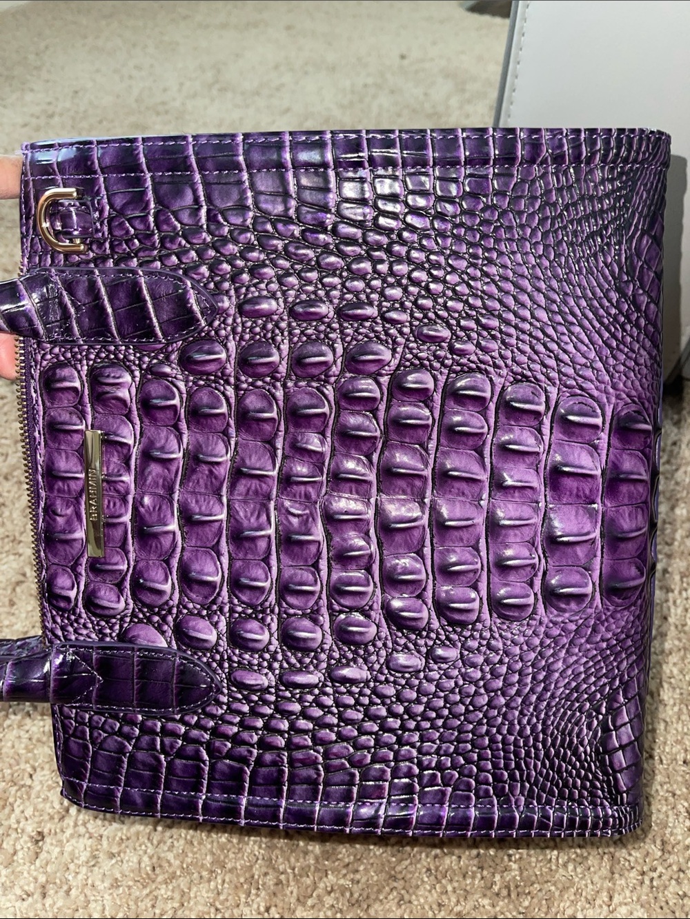 Brahmin Purple Croc-Embossed Leather Satchel with Gold Charm - Picture 6 of 8